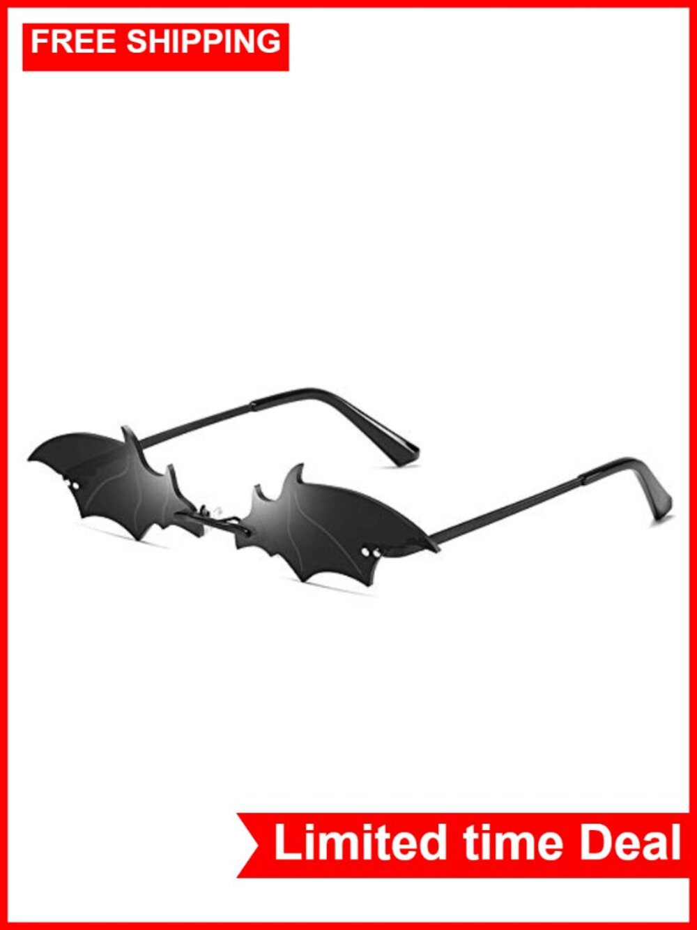 Rimless Bat Sunglasses UV400 Protection Goth Halloween Party Eyewear
